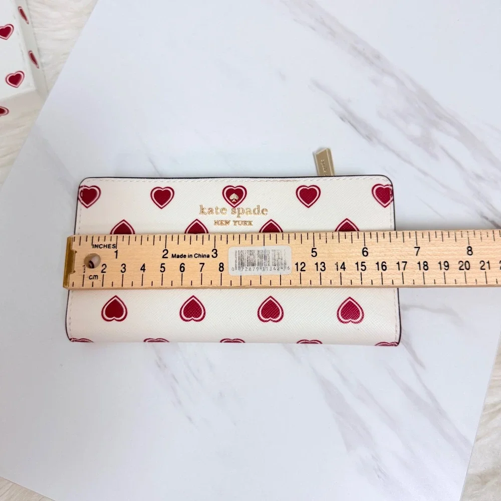 Kate Spade Madison Heartfelt Geo Boxed Large Slim Bifold Wallet Cream Multi